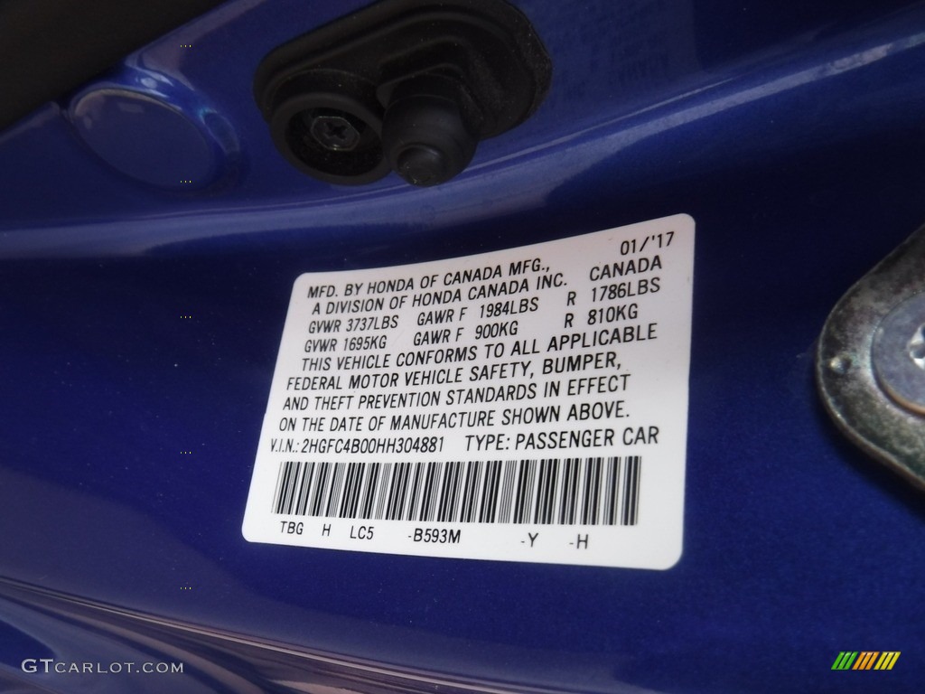 2017 Civic LX-P Coupe - Aegean Blue Metallic / Black/Gray photo #24