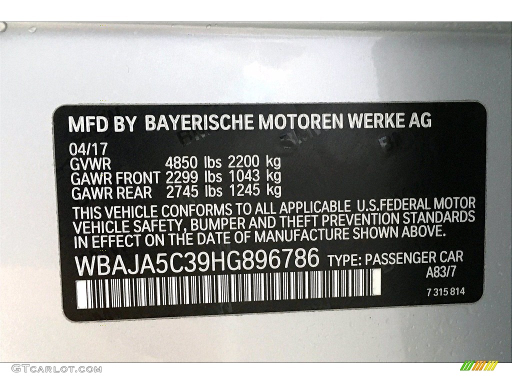 2017 5 Series 530i Sedan - Glacier Silver Metallic / Black photo #36