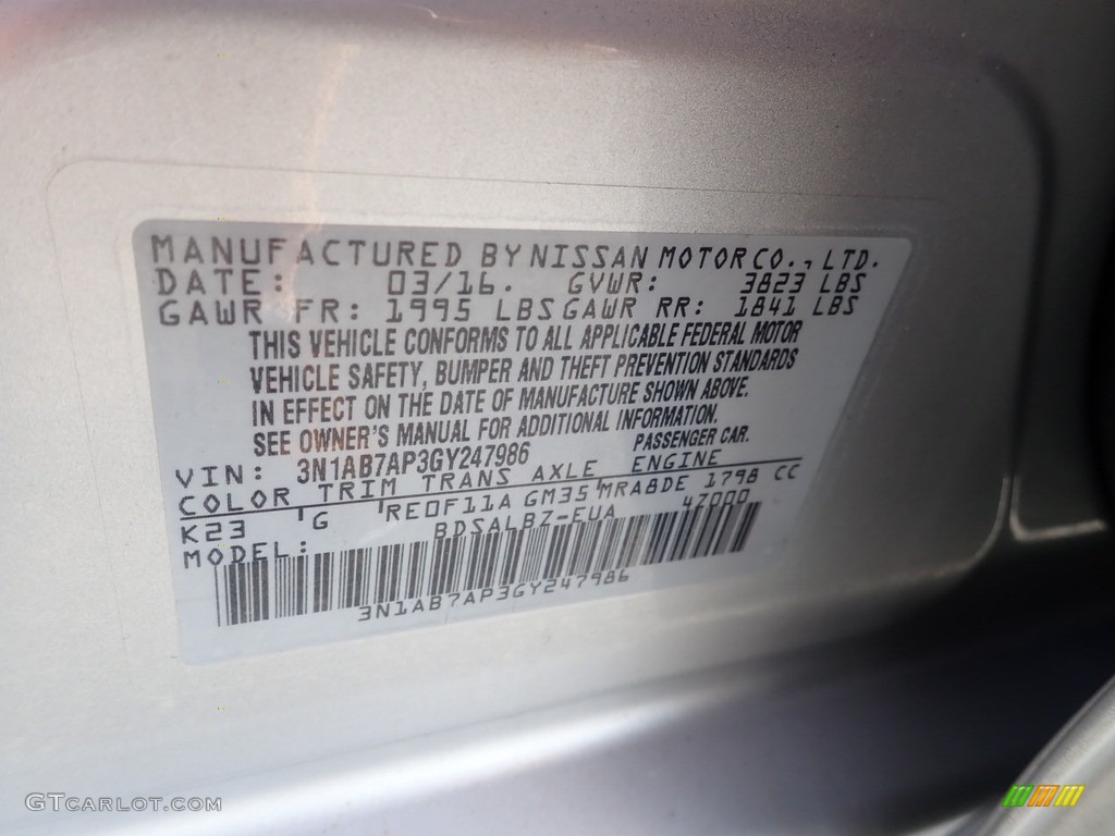 2016 Sentra S - Brilliant Silver / Charcoal photo #29