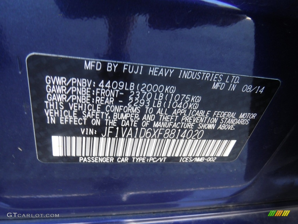 2015 WRX Premium - Galaxy Blue Pearl / Carbon Black photo #27