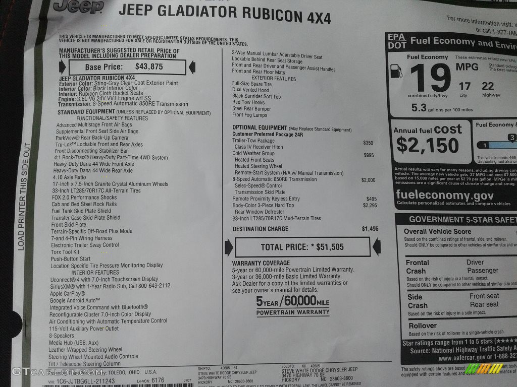 2020 Gladiator Rubicon 4x4 - Sting-Gray / Black photo #29