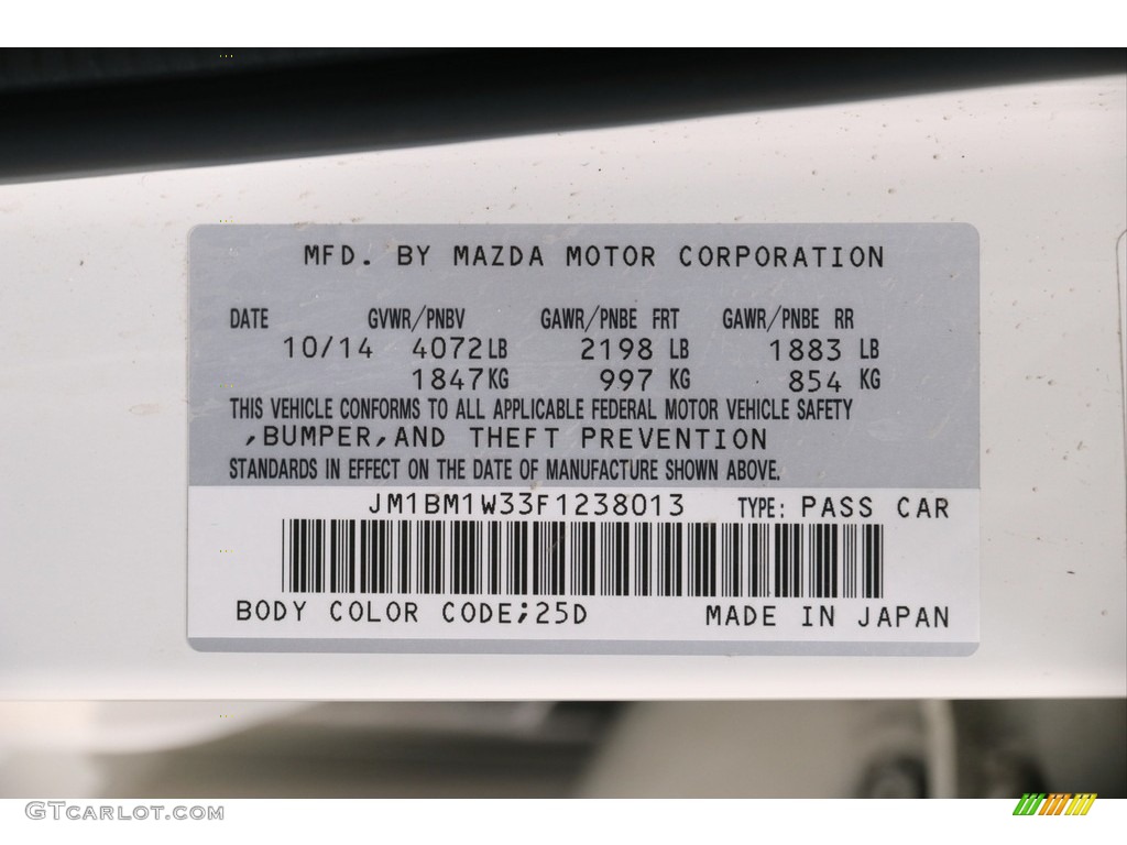 2015 MAZDA3 Color Code 25D for Snowflake White Pearl Mica Photo #138871949