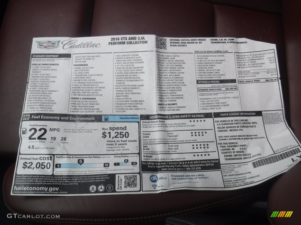 2016 Cadillac CTS 3.6 Performace AWD Sedan Window Sticker Photo #138881753