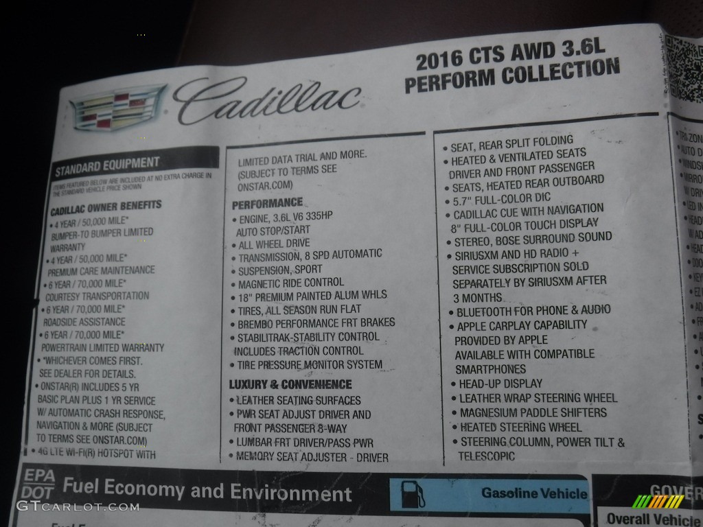 2016 Cadillac CTS 3.6 Performace AWD Sedan Window Sticker Photo #138881774