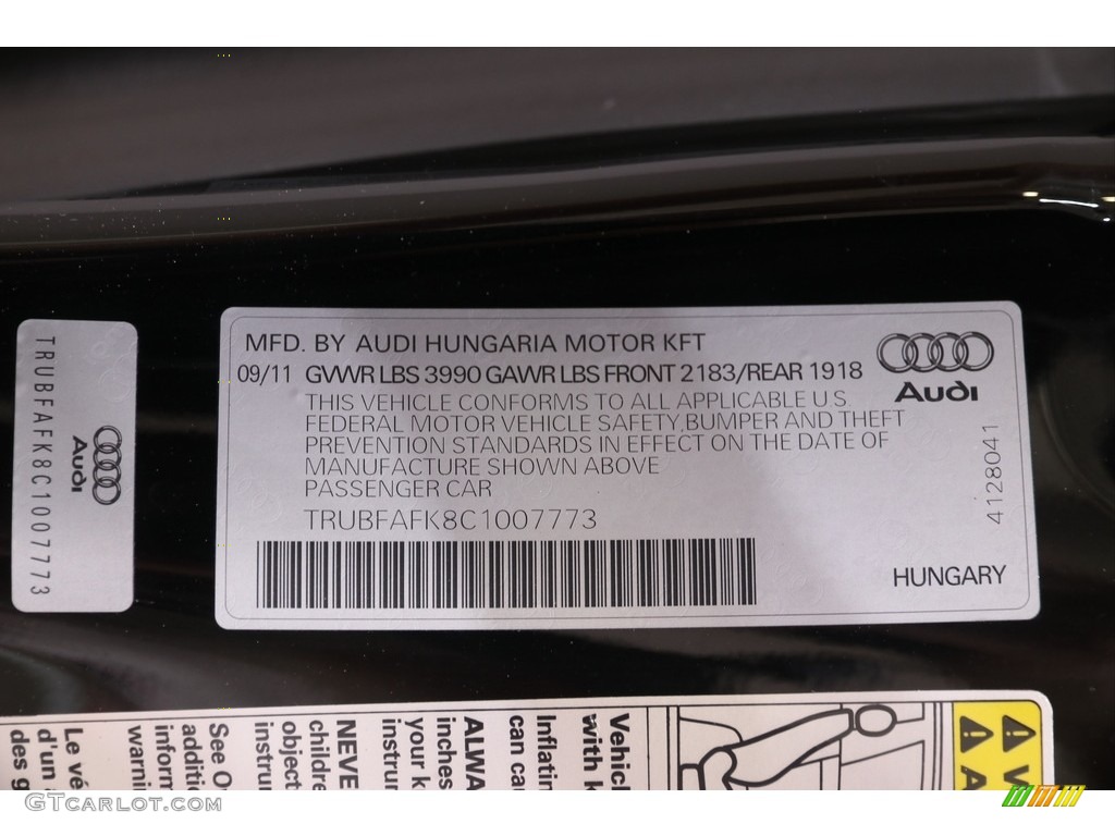 2012 TT 2.0T quattro Coupe - Brilliant Black / Black photo #20
