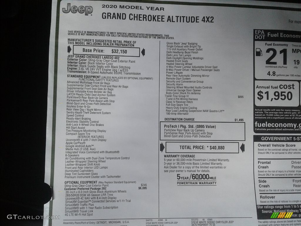 2020 Grand Cherokee Altitude - Sting-Gray / Black photo #27