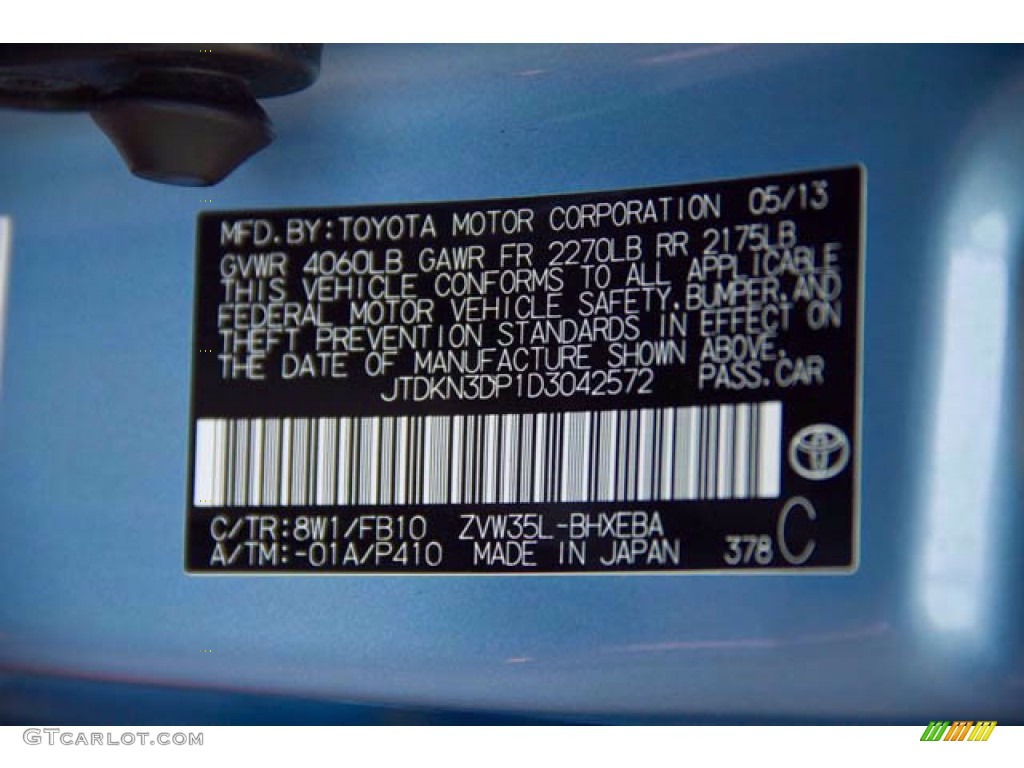 2013 Prius Plug-in Color Code 8W1 for Sea Glass Pearl Photo #138886394