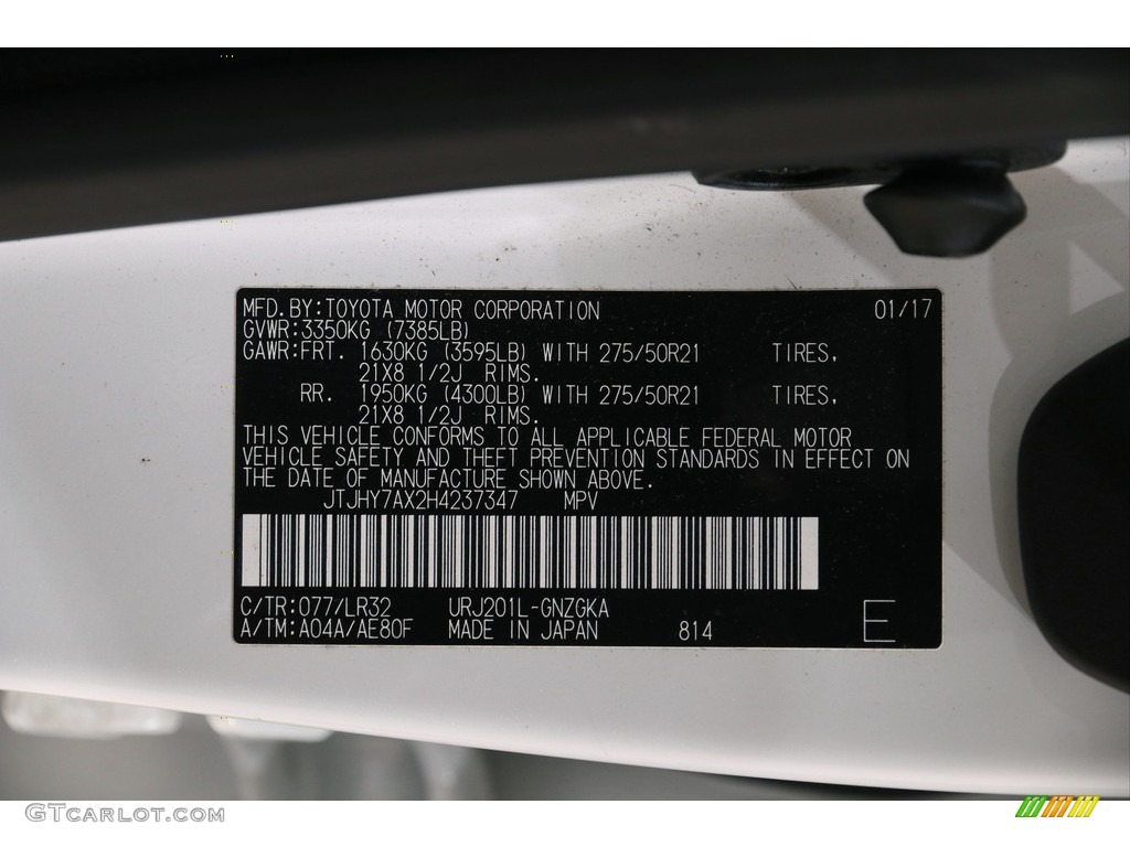 2017 LX Color Code 077 for Starfire Pearl Photo #138890900