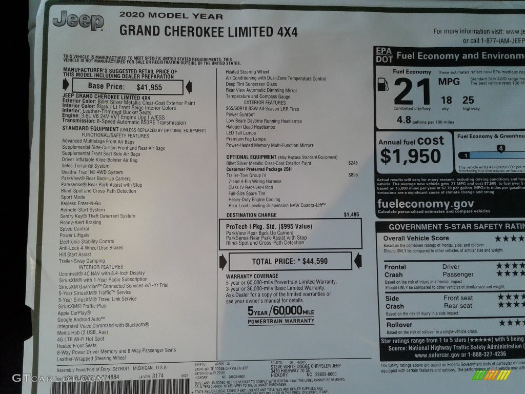 2020 Grand Cherokee Limited 4x4 - Billet Silver Metallic / Light Frost Beige/Black photo #34