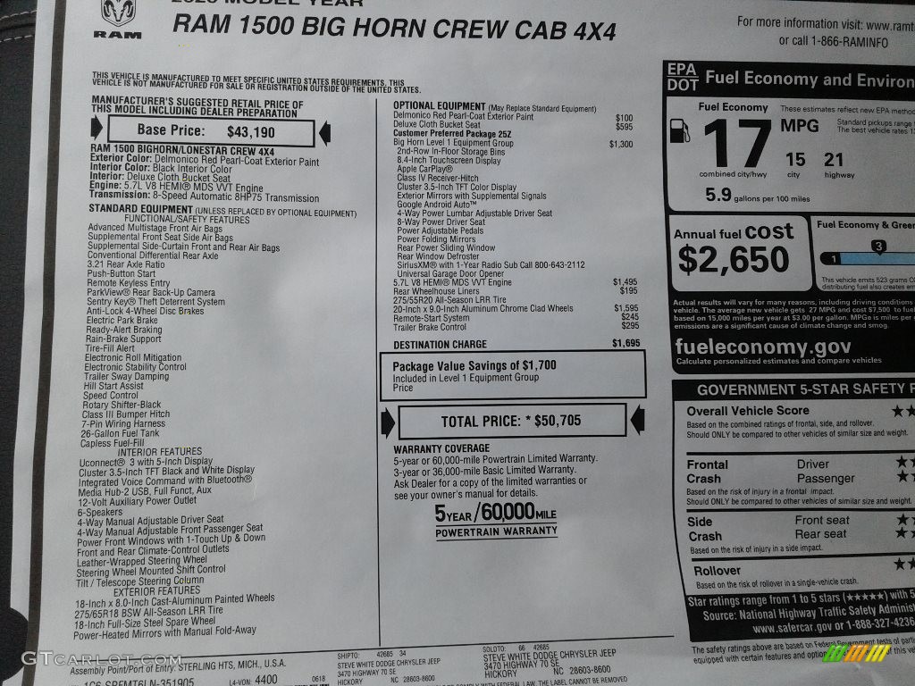 2020 1500 Big Horn Crew Cab 4x4 - Delmonico Red Pearl / Black photo #30