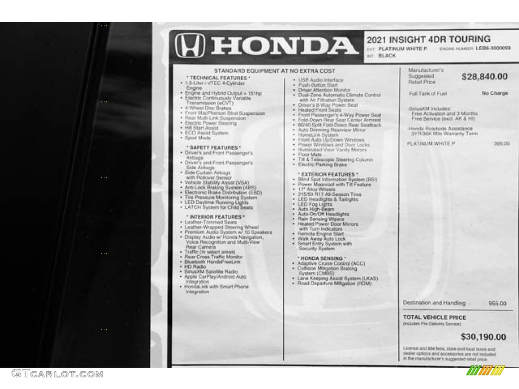 2021 Honda Insight Touring Window Sticker Photo #138900695