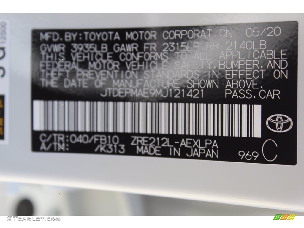 2021 Corolla Color Code 040 for Super White Photo #138907040