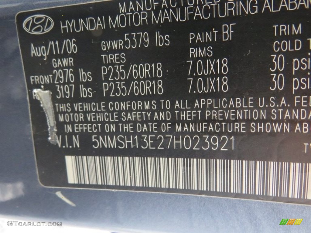 2007 Santa Fe SE - Slate Blue / Beige photo #40