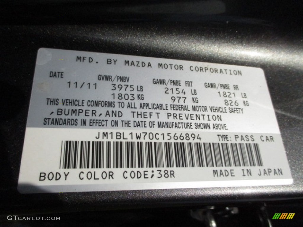 2012 MAZDA3 Color Code 38R for Graphite Mica Photo #138942326