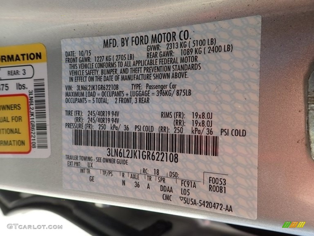 2016 MKZ Color Code UX for Ingot Silver Photo #138943874