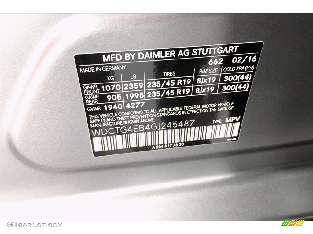 2016 Mercedes-Benz GLA 250 Color Code Photos