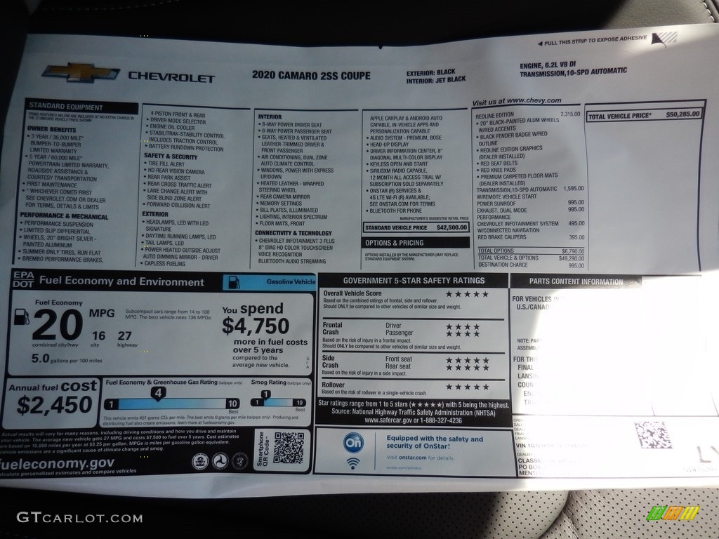 2020 Chevrolet Camaro SS Coupe Window Sticker Photo #138952577