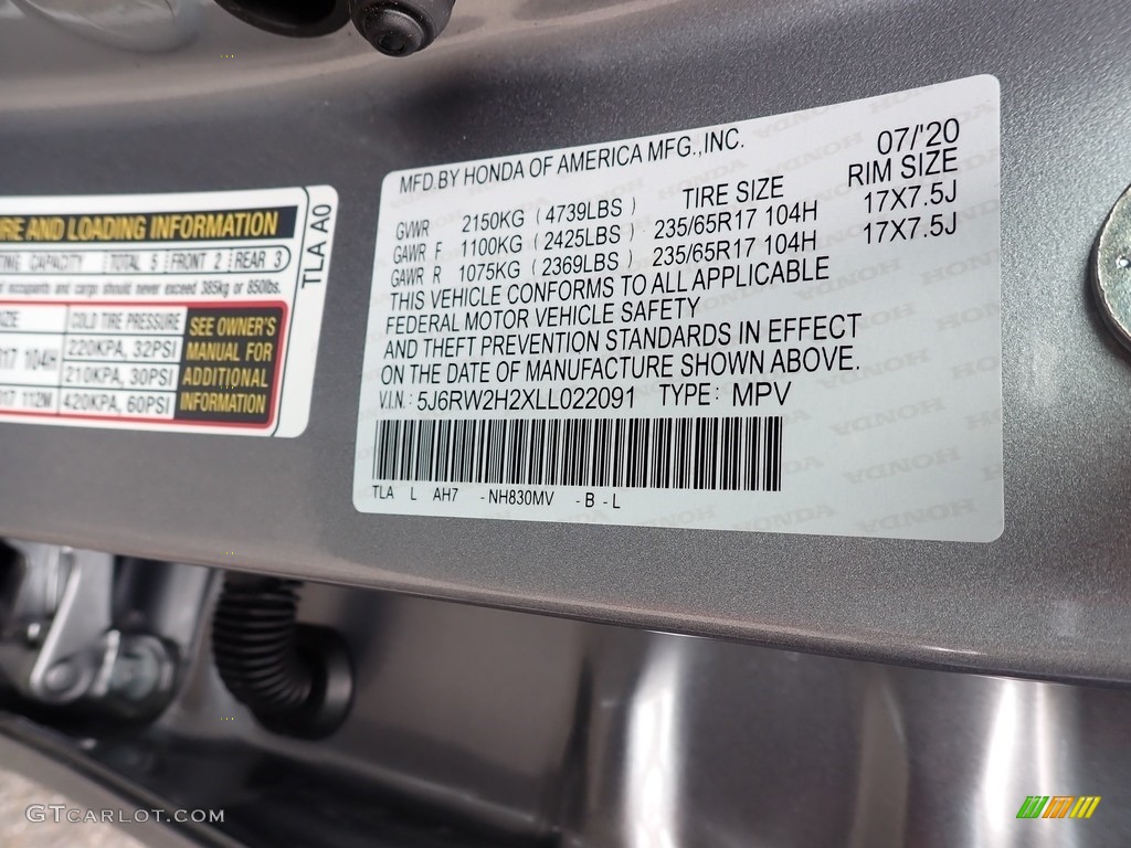 2020 CR-V Color Code NH830MV for Lunar Silver Metallic Photo #138964079