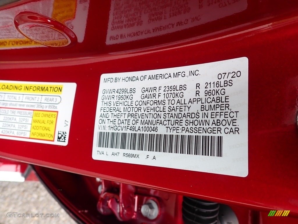 2020 Accord EX Sedan - San Marino Red / Gray photo #12