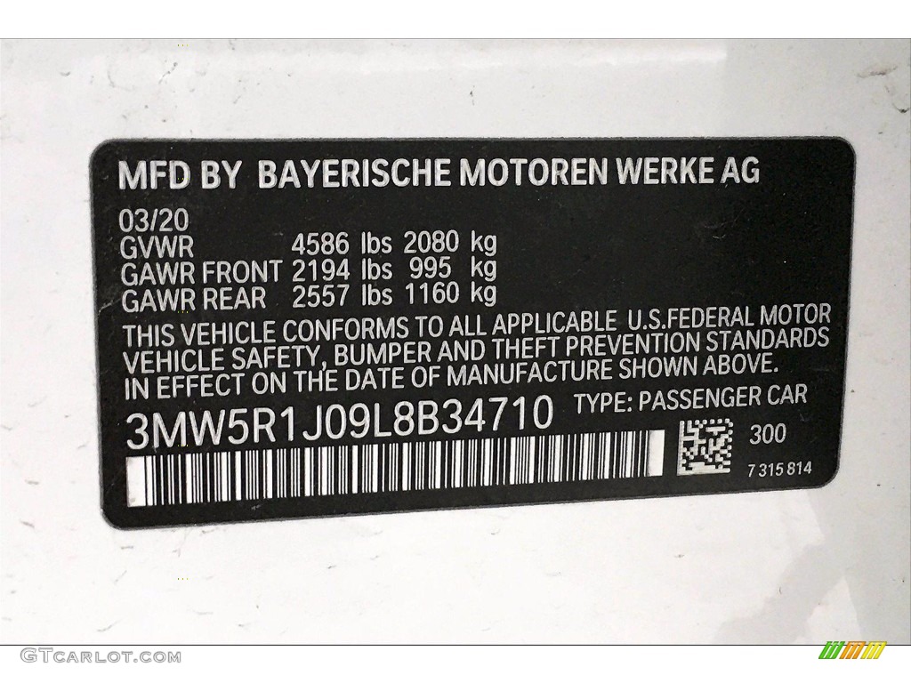 2020 3 Series Color Code 300 for Alpine White Photo #138965499