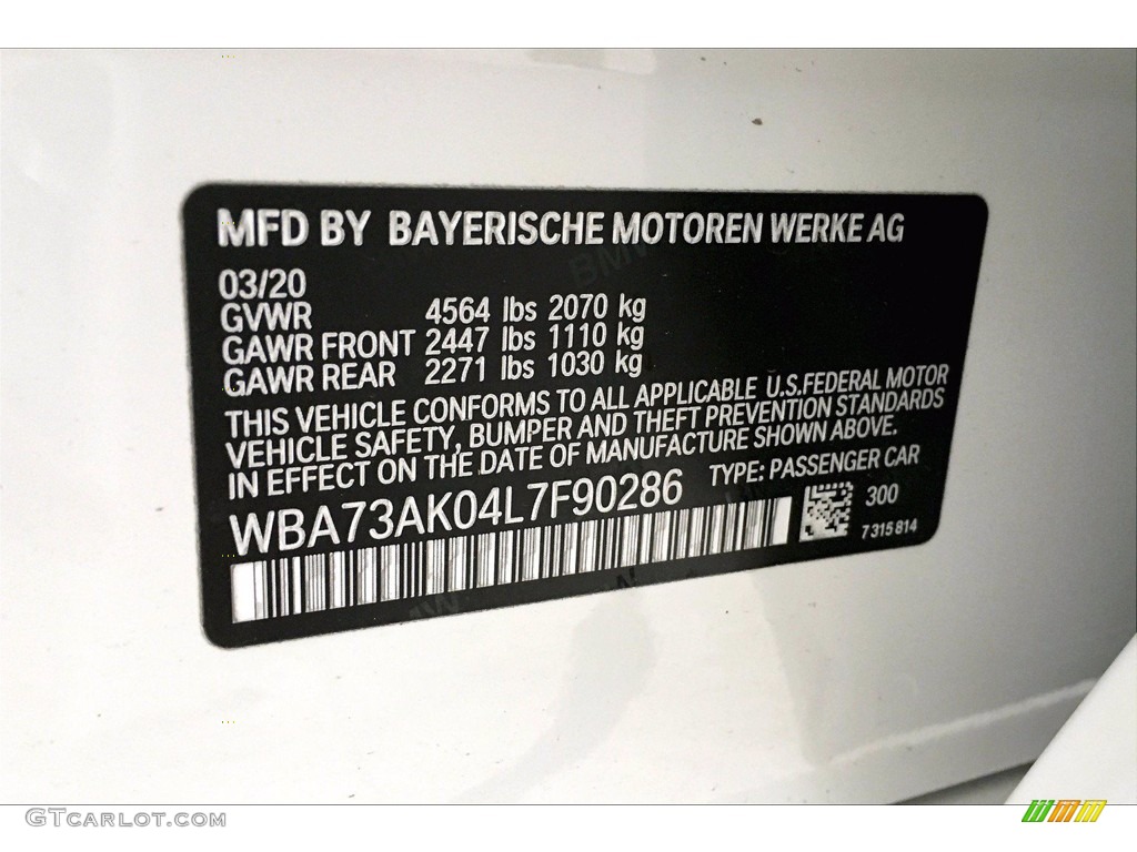 2020 2 Series Color Code 300 for Alpine White Photo #138967953