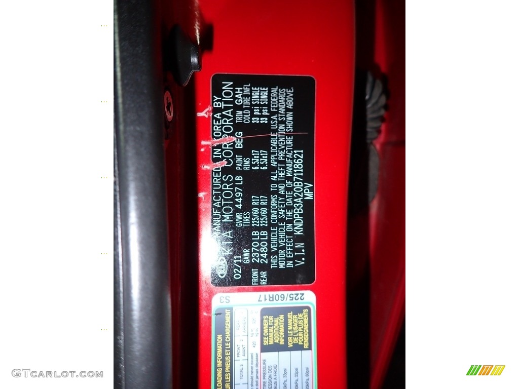 2011 Sportage LX - Signal Red / Alpine Gray photo #33