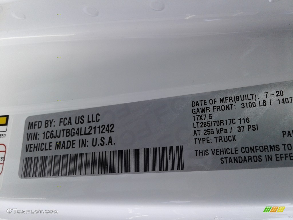 2020 Gladiator Rubicon 4x4 - Bright White / Black photo #31