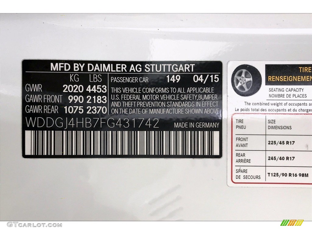2015 C Color Code 149 for Polar White Photo #138983664