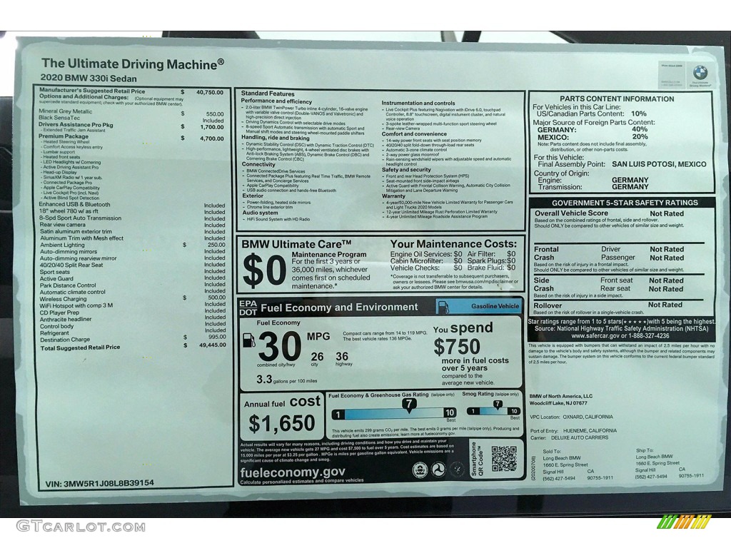 2020 3 Series 330i Sedan - Mineral Grey Metallic / Black photo #17