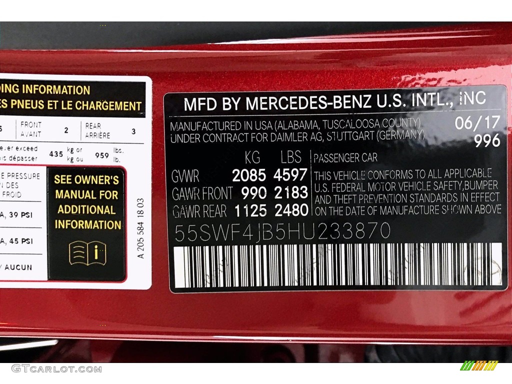 2017 C Color Code 996 for designo Cardinal Red Metallic Photo #138998805