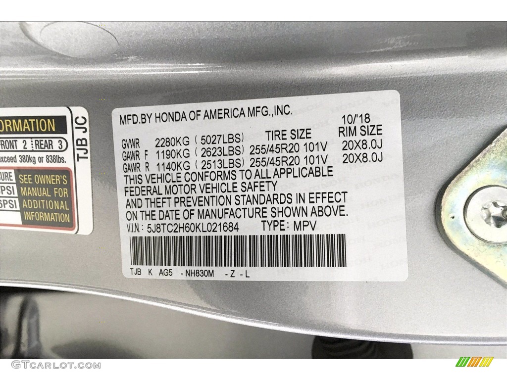2019 Acura RDX A-Spec AWD Color Code Photos