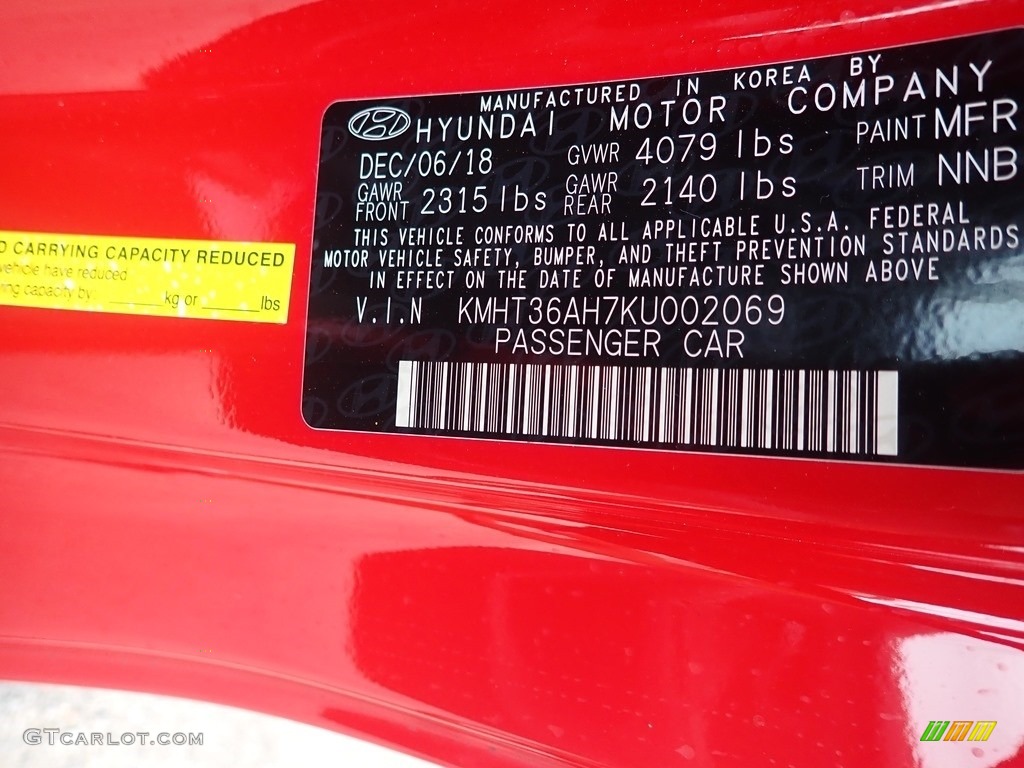 2019 Veloster Color Code NNB for Racing Red Photo #139003289