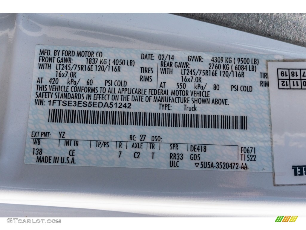 2014 E-Series Van Color Code YZ for Oxford White Photo #139005725