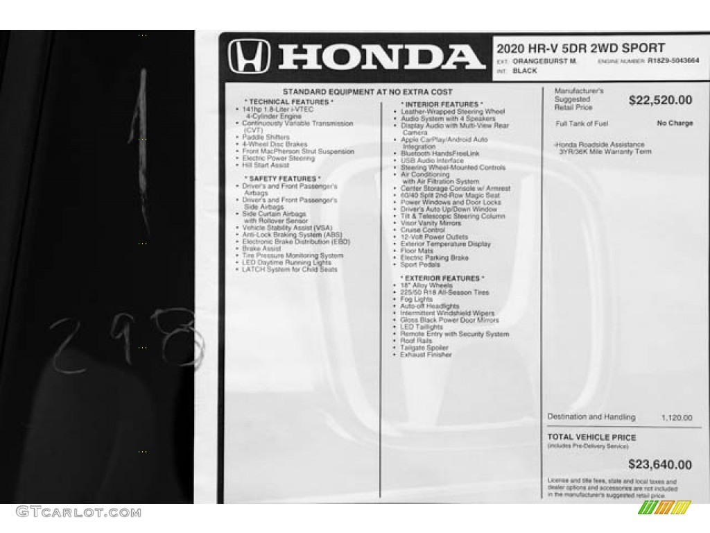 2020 HR-V Sport - Orangeburst Metallic / Black photo #32