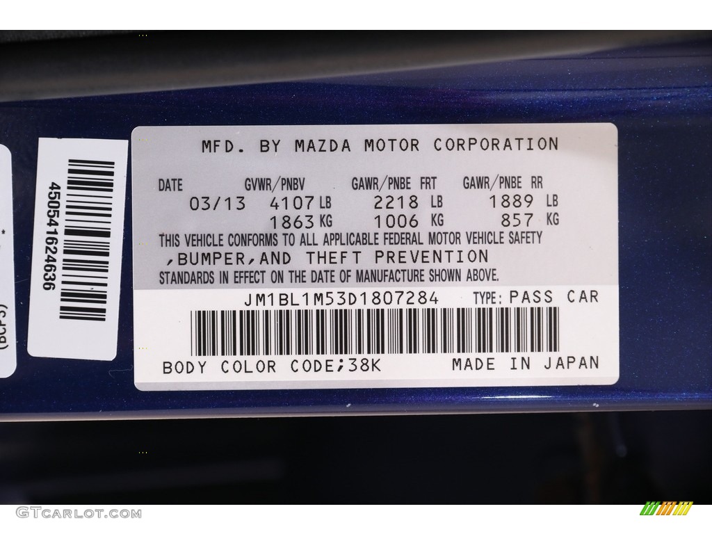 2013 MAZDA3 Color Code 38K for Indigo Lights Mica Photo #139009500