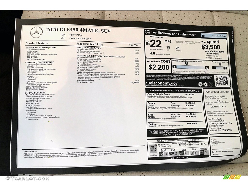 2020 MercedesBenz GLE 350 4Matic Window Sticker Photos