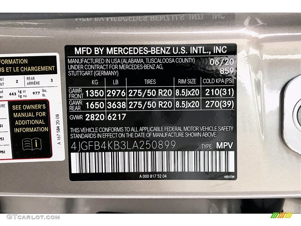 2020 GLE Color Code 859 for Mojave Silver Metallic Photo #139022057