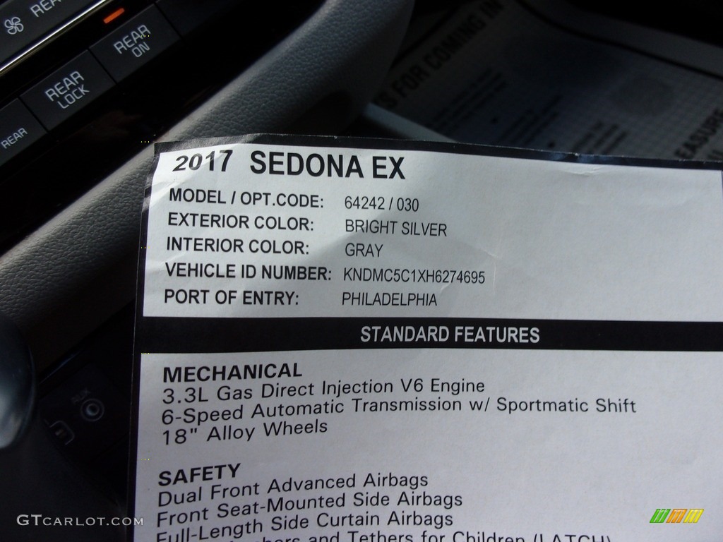 2017 Sedona EX - Bright Silver / Dark Graphite photo #32
