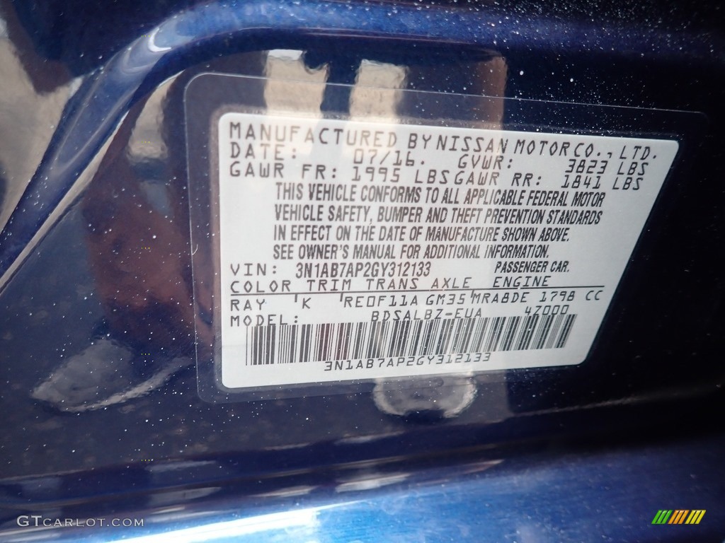 2016 Sentra Color Code RAY for Deep Blue Pearl Photo #139024409