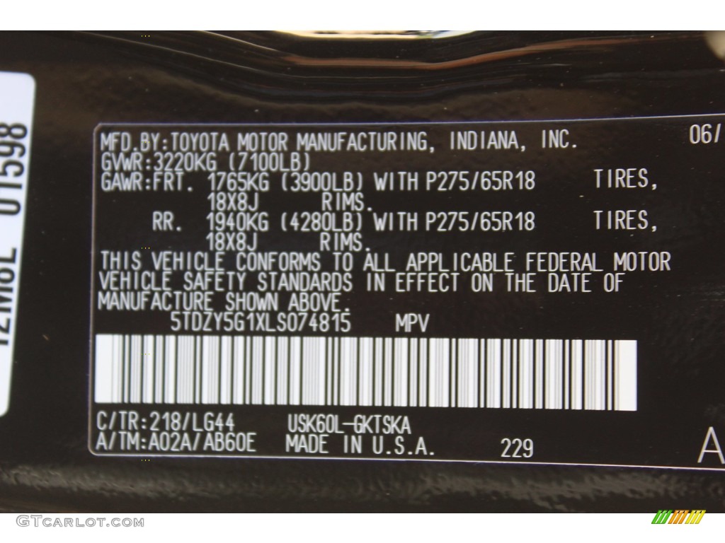 2020 Toyota Sequoia SR5 Color Code Photos