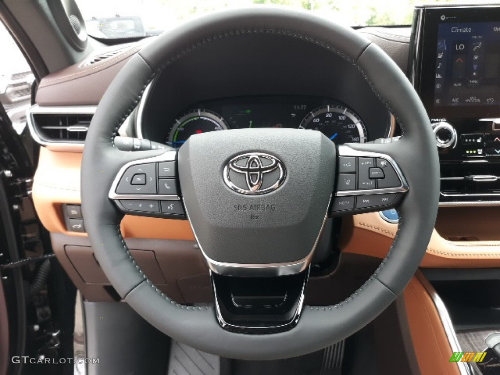 2020 Toyota Highlander Hybrid Platinum AWD Glazed Caramel Steering Wheel Photo #139040558