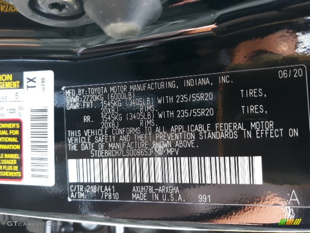 2020 Highlander Color Code 218 for Midnight Black Metallic Photo #139040789