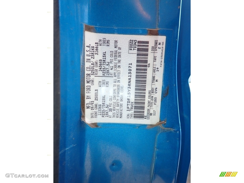 1994 F150 Color Code KE for Lapis Metallic Photo #139041625