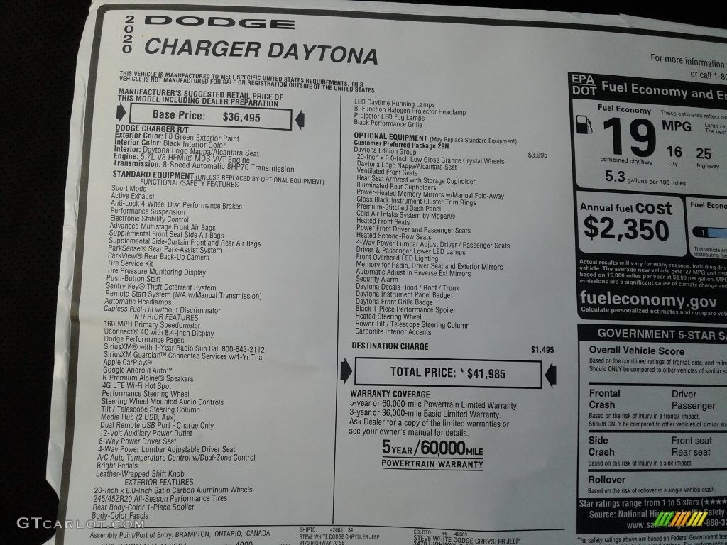 2020 Dodge Charger Daytona Window Sticker Photo #139046107