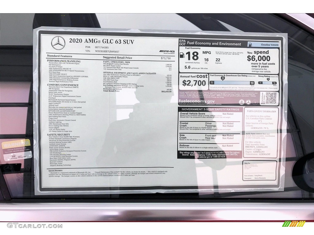 2020 Mercedes-Benz GLC AMG 63 4Matic Window Sticker Photos