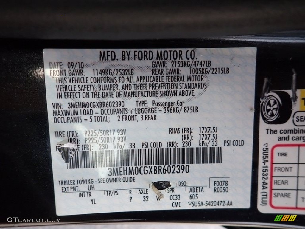 2011 Mercury Milan V6 Premier AWD Color Code Photos
