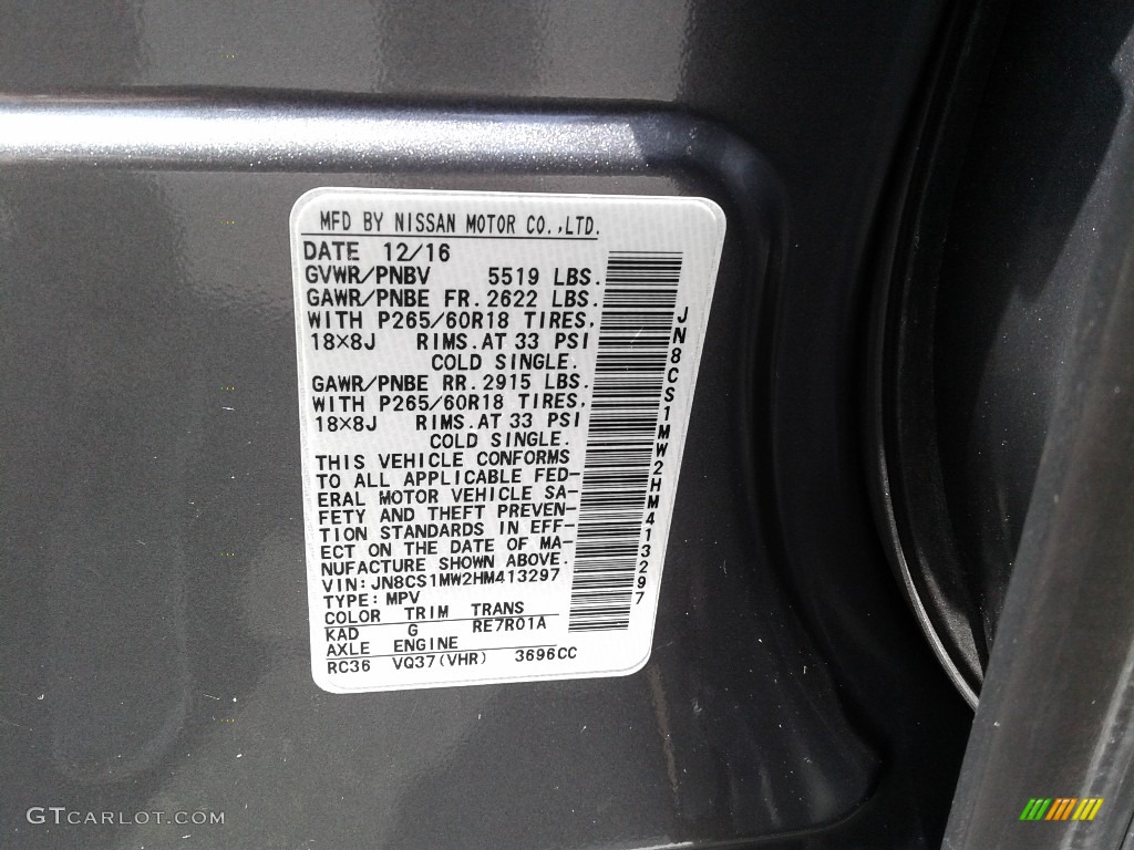 2017 QX70 Color Code KAD for Graphite Shadow Photo #139065426