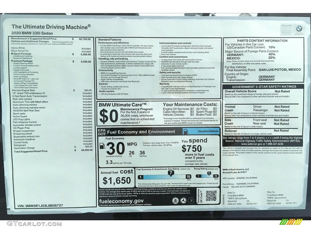 2020 3 Series 330i Sedan - Alpine White / Black photo #17
