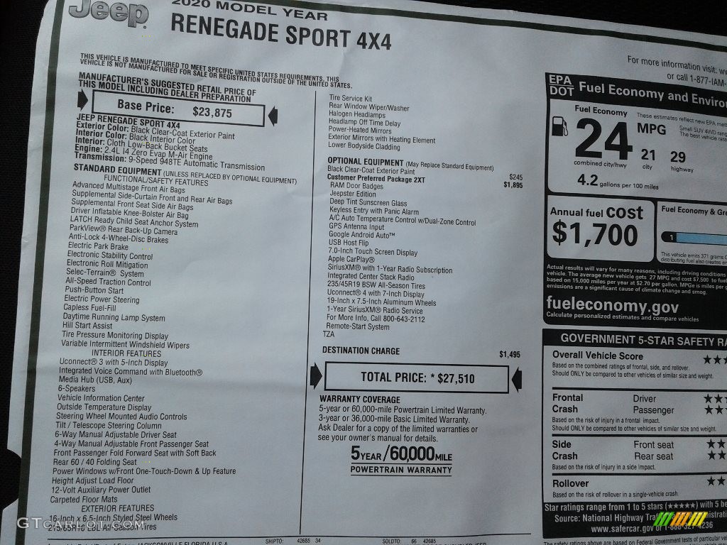 2020 Renegade Sport 4x4 - Black / Black photo #26