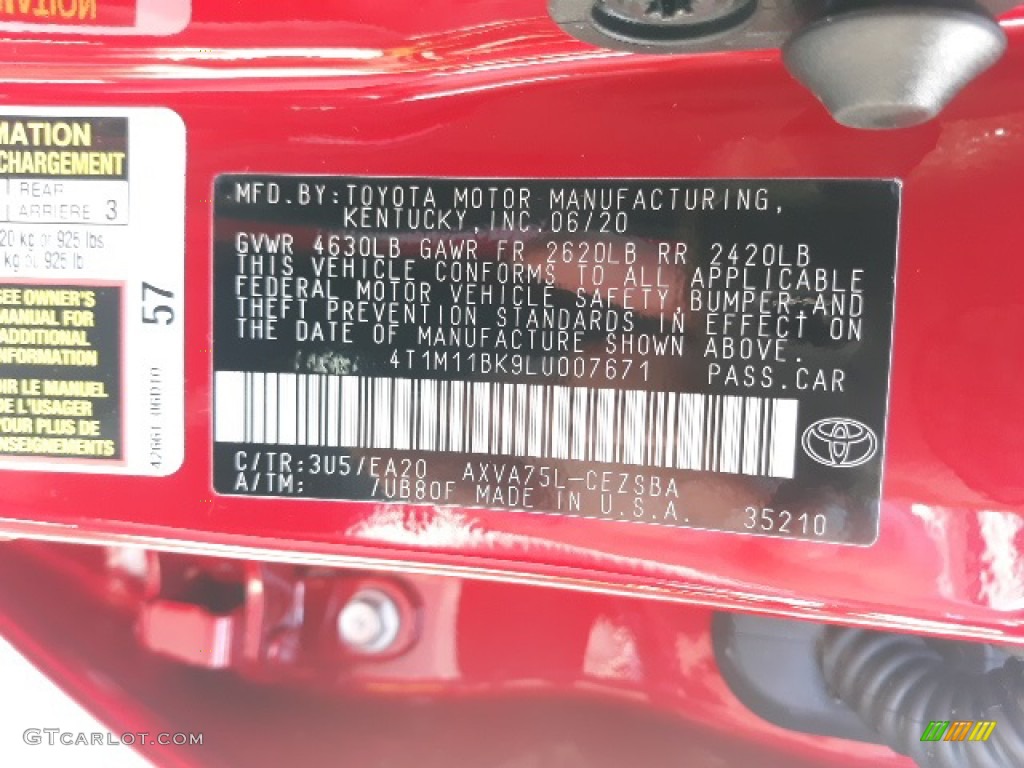 2020 Camry Color Code 3U5 for Supersonic Red Photo #139072911
